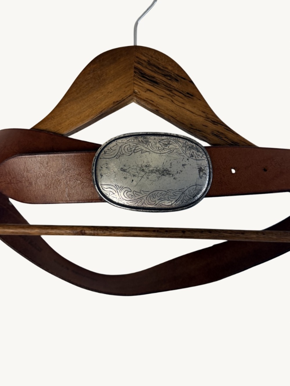 Abercrombie & Fitch Genuine Leather Belt Brown Silver Buckle Vintage Y2K Western